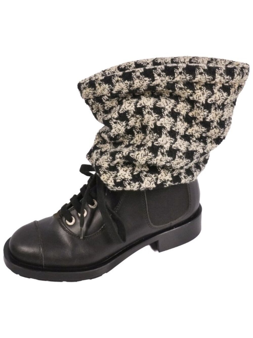 Chanel Boots Short Leather Tweed